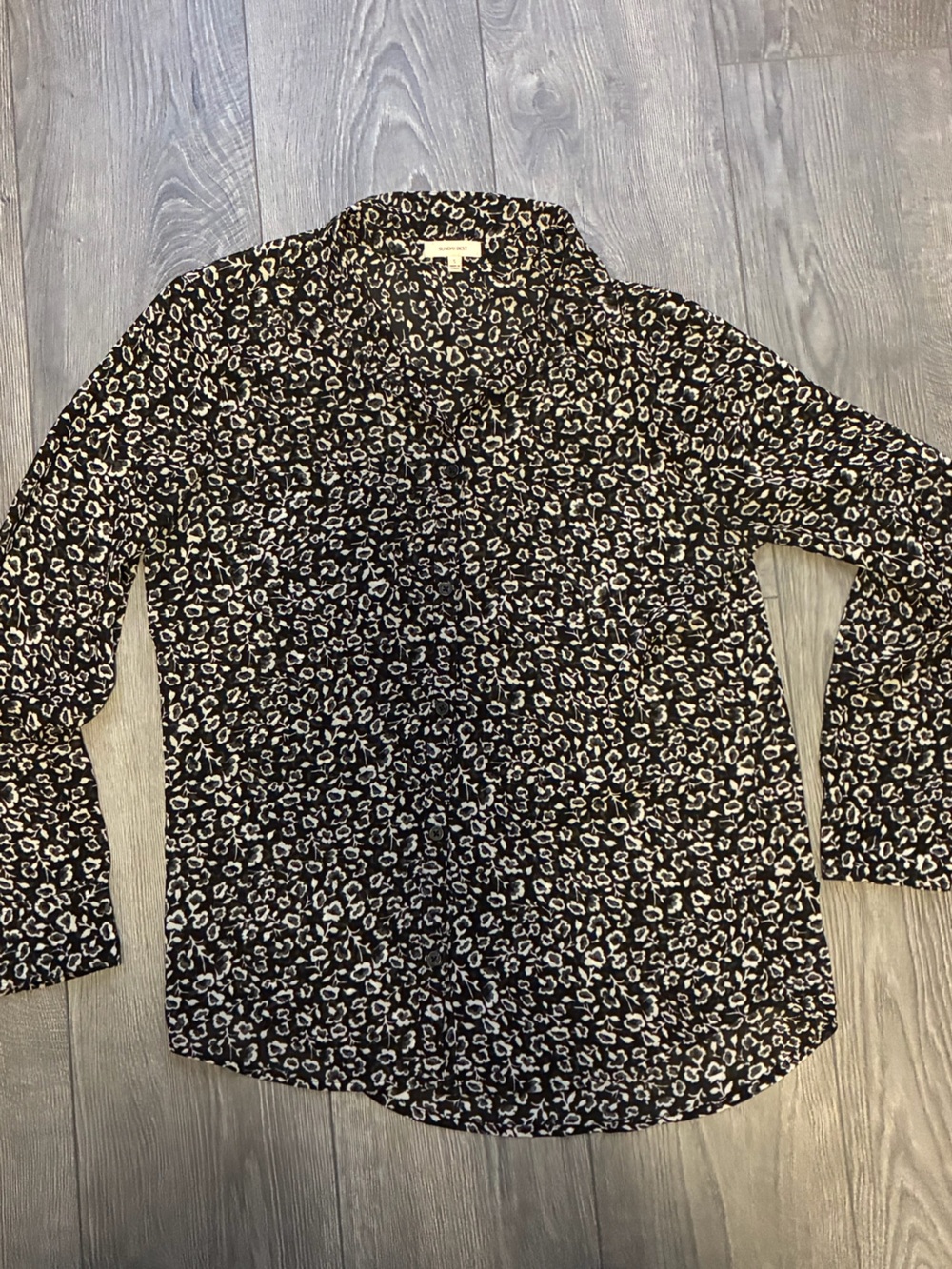 Sunday Best Black and Beige Leopard-Print Long Sleeve Blouse